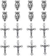 📿 vintage tibetan mixed style rosary necklace with antique silver alloy cross, miraculous medal, crucifix pendants and oval picture links for bead jewelry making logo