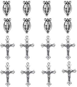 img 4 attached to 📿 Vintage Tibetan Mixed Style Rosary Necklace with Antique Silver Alloy Cross, Miraculous Medal, Crucifix Pendants and Oval Picture Links for Bead Jewelry Making