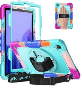 img 4 attached to 🔵 Shockproof Case for Samsung Galaxy Tab A7 10.4 2020 Model (SM-T500/T505/T507) with Screen Protector - 360° Rotating Kickstand, Rugged Heavy Duty Hybrid Cover + Hand Shoulder Strap - Blue