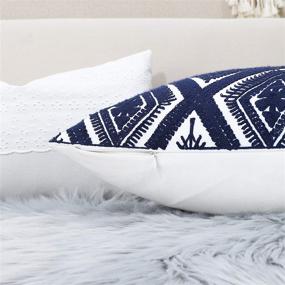 img 2 attached to SLOW COW Geometric Embroidery Cushion Cover 🛋️ with Invisible Zipper - Navy Blue, 18x18 Inch