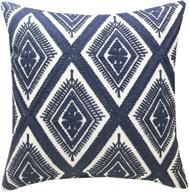 slow cow geometric embroidery cushion cover 🛋️ with invisible zipper - navy blue, 18x18 inch logo