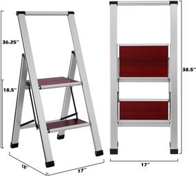 img 3 attached to 🪜 Sorfey Premium 2-Step Modern Mahogany Ladder: Lightweight, Ultra-Slim Profile, Anti-Slip Steps, Sturdy & Portable for Home, Office, Kitchen, Photography – Aluminum Finish