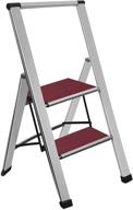 🪜 sorfey premium 2-step modern mahogany ladder: lightweight, ultra-slim profile, anti-slip steps, sturdy & portable for home, office, kitchen, photography – aluminum finish logo