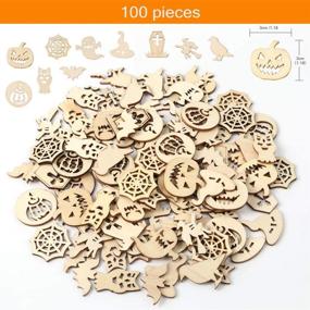 img 1 attached to 🎃 Spooky Halloween Wooden Ornaments for DIY Home Decor: Pllieay Halloween Wood Tags with Ribbon, Spiders, Crayons, Diamond Stickers, Feathers & Hanging Wood Embellishments