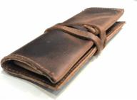 authentic dark brown buffalo leather pencil case pen bag organizer - ideal pouch for stationery storage and pen holder - premium leather pencil roll логотип