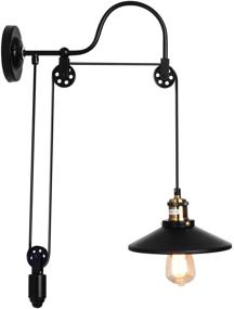 img 4 attached to Enhance Your Space with OYIPRO Industrial Wall Sconces: Adjustable Pulley Wheel Gooseneck Fixture with E26 Socket