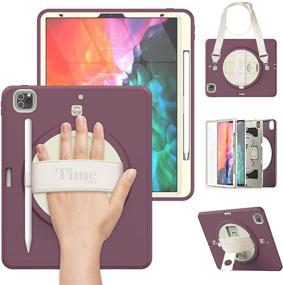 img 4 attached to 📱 Timecity 12.9 inch iPad Pro Case (2020/2018) - Dark Purple | Protective with Screen Protector, Pencil Holder, Kickstand, Hand/Shoulder Strap