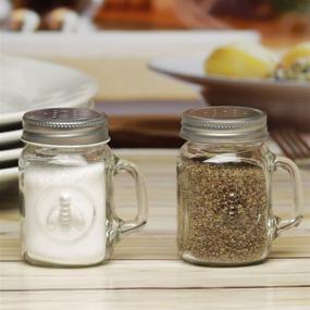 img 1 attached to Circleware Honey Bee Mason Jar Mug Salt and Pepper Shakers - Glass Handles, Metal Lids - Set of 2, 5 oz