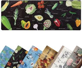 img 4 attached to 🥦 Премиальный коврик для кухни толщиной 0,4 дюйма - антифатиг-подго­товленный ковер для кухни, офиса или прачечной - антискользящий и водонепроницаемый - надежная защита пола - 18"x48" черный ковер с овощным дизайном