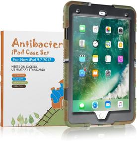 img 2 attached to 👦 Kidspr Shockproof Lightweight Rugged Case with Stand for New iPad 9.7 inch 2018/2017, Full Body Protection for Children - Army/Black