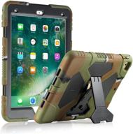 👦 kidspr shockproof lightweight rugged case with stand for new ipad 9.7 inch 2018/2017, full body protection for children - army/black logo