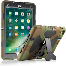 img 4 attached to 👦 Kidspr Shockproof Lightweight Rugged Case with Stand for New iPad 9.7 inch 2018/2017, Full Body Protection for Children - Army/Black