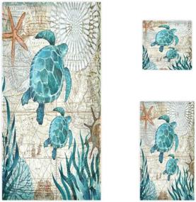 img 4 attached to Naanle Vintage Ocean Sea Turtles Starfish Map Soft Luxury Decorative Towel Set - 3 Piece (Bath Towel+Hand Towel+Washcloth) - Multipurpose for Bathroom, Hotel, Gym, Spa, Beach