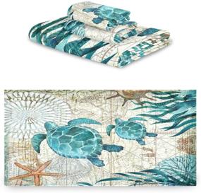 img 3 attached to Naanle Vintage Ocean Sea Turtles Starfish Map Soft Luxury Decorative Towel Set - 3 Piece (Bath Towel+Hand Towel+Washcloth) - Multipurpose for Bathroom, Hotel, Gym, Spa, Beach