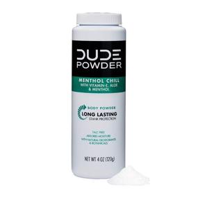 img 1 attached to 💪 DUDE Body Powder: Menthol Chill 4oz Bottle with Menthol & Aloe - Talc Free, Corn-Starch Based Deodorizing Powder for Men