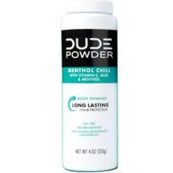 💪 dude body powder: menthol chill 4oz bottle with menthol & aloe - talc free, corn-starch based deodorizing powder for men logo