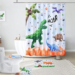 img 3 attached to Dinosaur Bathroom Set for Kids Boys - 4 Piece Shower Curtain and Rug Sets with Toilet Lid Cover, Bath Mat, and Waterproof Polyester Fabric Curtain with Hooks