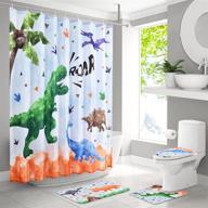 dinosaur bathroom set for kids boys - 4 piece shower curtain and rug sets with toilet lid cover, bath mat, and waterproof polyester fabric curtain with hooks logo