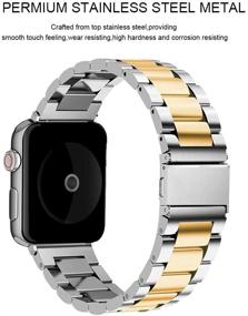 img 3 attached to 📱 Наручник из нержавеющей стали с металлической пряжкой для Apple Watch Series 4/3/2/1 - ремешок U191U, совместимый с Apple Watch 38мм/42мм/40мм/44мм, серебро/золото, спортивное издание.