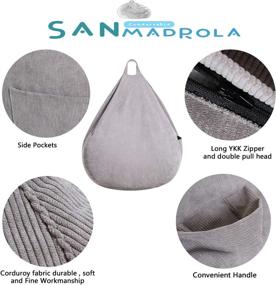 img 1 attached to 🧸 SANMADROLA Stuffed Animal Storage Bean Bag Chair Cover (No Beans) - Premium Corduroy Stuffable Beanbag for Organizing Children Plush Toys or Memory Foam - Extra Large 300L (Grey) - Ideal for Kids and Adults