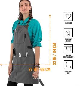 img 2 attached to 🔪 NY Sky Knife-Roll Steel Gray Apron – Durable Canvas, Reinforced with Leather – Adjustable Unisex – Ideal for Professional Chefs, BBQ Enthusiasts, Butchers, Bartenders, Woodworkers, and Tool Use