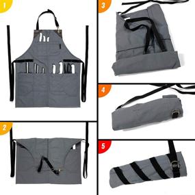 img 3 attached to 🔪 NY Sky Knife-Roll Steel Gray Apron – Durable Canvas, Reinforced with Leather – Adjustable Unisex – Ideal for Professional Chefs, BBQ Enthusiasts, Butchers, Bartenders, Woodworkers, and Tool Use