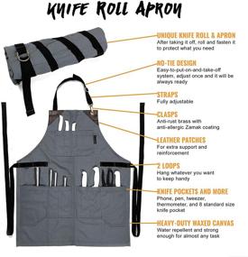 img 1 attached to 🔪 NY Sky Knife-Roll Steel Gray Apron – Durable Canvas, Reinforced with Leather – Adjustable Unisex – Ideal for Professional Chefs, BBQ Enthusiasts, Butchers, Bartenders, Woodworkers, and Tool Use