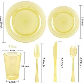 img 3 attached to 🍽️ WDF 25 Guest Gold Plates with Disposable Plastic Silverware & Gold Cups-Neon Yellow Plastic Dinnerware Set - Includes 25 Dinner Plates, 25 Salad Plates, 25 Forks, 25 Knives, 25 Spoons, and 25 Plastic Cups