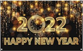 img 4 attached to 72x44 Inch XtraLarge Happy New Year Banner 2022 - Black and Gold New Years Eve Backdrop Decorations, NYE Party Supplies with Happy New Year Decor 2022