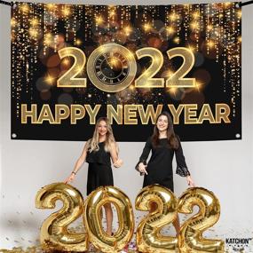 img 2 attached to 72x44 Inch XtraLarge Happy New Year Banner 2022 - Black and Gold New Years Eve Backdrop Decorations, NYE Party Supplies with Happy New Year Decor 2022