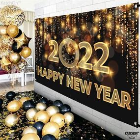 img 3 attached to 72x44 Inch XtraLarge Happy New Year Banner 2022 - Black and Gold New Years Eve Backdrop Decorations, NYE Party Supplies with Happy New Year Decor 2022