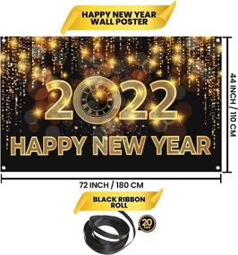 img 1 attached to 72x44 Inch XtraLarge Happy New Year Banner 2022 - Black and Gold New Years Eve Backdrop Decorations, NYE Party Supplies with Happy New Year Decor 2022