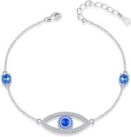 👁️ ideal iohupci 925 sterling silver evil eye bracelet jewelry: blue white cz eye bracelet; perfect lucky gifts for women and girls; 18" sliver chain logo