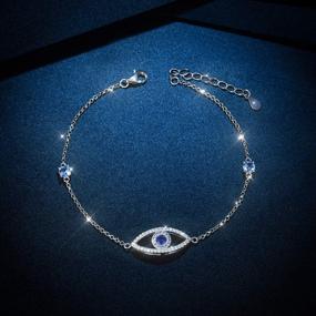 img 2 attached to 👁️ Ideal IOHUPCI 925 Sterling Silver Evil Eye Bracelet Jewelry: Blue White CZ Eye Bracelet; Perfect Lucky Gifts for Women and Girls; 18" Sliver Chain