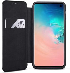 img 2 attached to Premium Vegan Leather Wallet Folio Cover for Samsung Galaxy S10 - CASEZA Dublin PU Leather Case in Black with Magnetic Closure