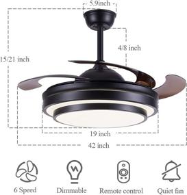 img 3 attached to Modern Retractable Chandelier Ceiling Fan Light: 6 Speed, Remote Control, Black 42 Inch