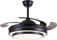 modern retractable chandelier ceiling fan light: 6 speed, remote control, black 42 inch логотип