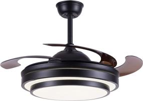 img 4 attached to Modern Retractable Chandelier Ceiling Fan Light: 6 Speed, Remote Control, Black 42 Inch