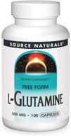 увеличьте энергию обмена веществ с помощью source naturals l-glutamine - свободной формы аминокислотного дополнения - 100 капсул. логотип