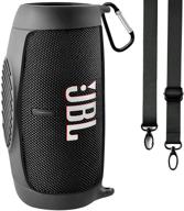 🔒 ultimate protection: black silicone case cover for jbl charge 5 portable bluetooth speaker - waterproof, travel-friendly, with carrying strap logo