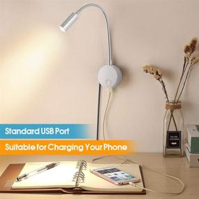 img 3 attached to Convenient Plug-in Wall Mounted Reading Light: USB Charging Port, Flexible Gooseneck & Warm White LED Bedside Lamp in Brushed Nickel Finish