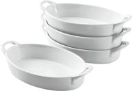 🍽️ bruntmor set of 4 oval au gratin 8"x 5" baking dishes - ceramic bakeware for crème brulee and lasagna - easy carry handles - oven to table serving dish - 16 oz - white logo