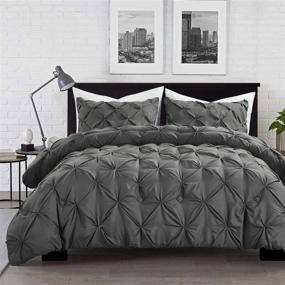 img 4 attached to 🛏️ HOMBYS King Comforter Set: 3 Piece Pinch Pleat Bedding, Grey Comforter King Size with 2 Pillow Shams – All Season