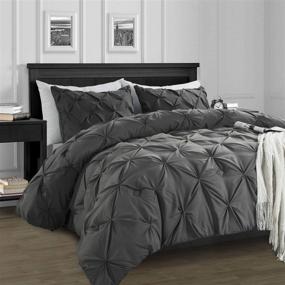 img 3 attached to 🛏️ HOMBYS King Comforter Set: 3 Piece Pinch Pleat Bedding, Grey Comforter King Size with 2 Pillow Shams – All Season