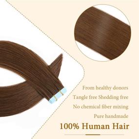 img 3 attached to Sunya Tape in Hair Extensions: 14 inches Silky Straight Remy Human Hair, #4 Chocolate Brown, 40g 20pcs/pack