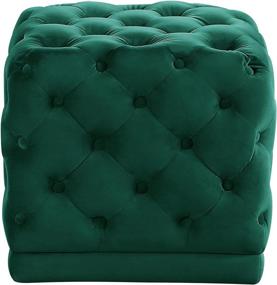 img 2 attached to 🪑 Modern Green Velvet Upholstered Ottoman/Stool: Meridian Furniture Stella Collection with Deep Button Tufting, Solid Wood Frame - 18" W x 18" D x 17" H