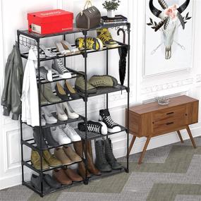 img 2 attached to 👠 BASSTOP 8 Tier Shoe Rack Organizer, Stackable Shoe Tower with Non-Woven Fabric, Space-Saving Boot Storage Shelf for 26-30 Pairs, Black