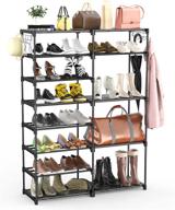 👠 basstop 8 tier shoe rack organizer, stackable shoe tower with non-woven fabric, space-saving boot storage shelf for 26-30 pairs, black логотип