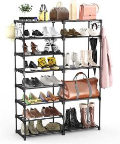 img 4 attached to 👠 BASSTOP 8 Tier Shoe Rack Organizer, Stackable Shoe Tower with Non-Woven Fabric, Space-Saving Boot Storage Shelf for 26-30 Pairs, Black