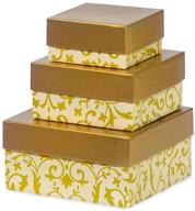 📦 usa-made recycled paper kraft boxes - 3.25", 4.25" & 5.25" - nested square boxes with lids (small set of 3 - gold florentine tapestry) logo